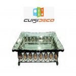 assiette rectangulaire en verre vert support metalique noir