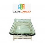 Assiette rectangulaire en verre vert support metalique doree 43*31