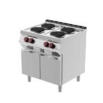 Cuisinière électrique 4 plaques drondes sur meuble avec porte battante